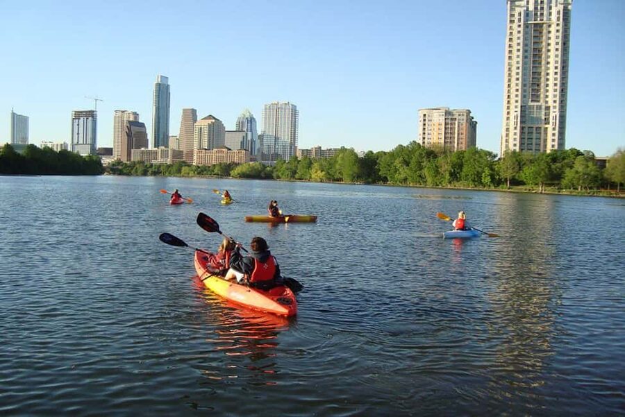 Austin: Kayak and Canoe Rental on Lady Bird Lake - Paddling toward Barton Springs Pool: plan your swim time
